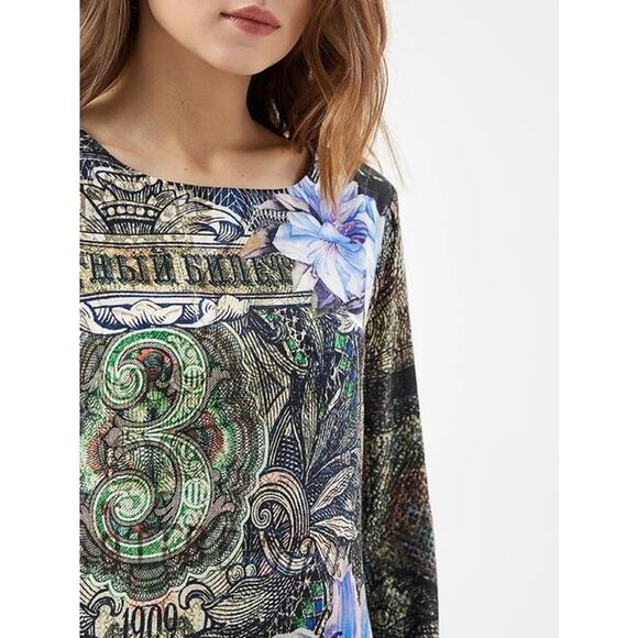 DESIGUAL Raul Gothic Theme Long Sleeve Shift Mini Dress Sz Small Lined - Picture 3 of 11